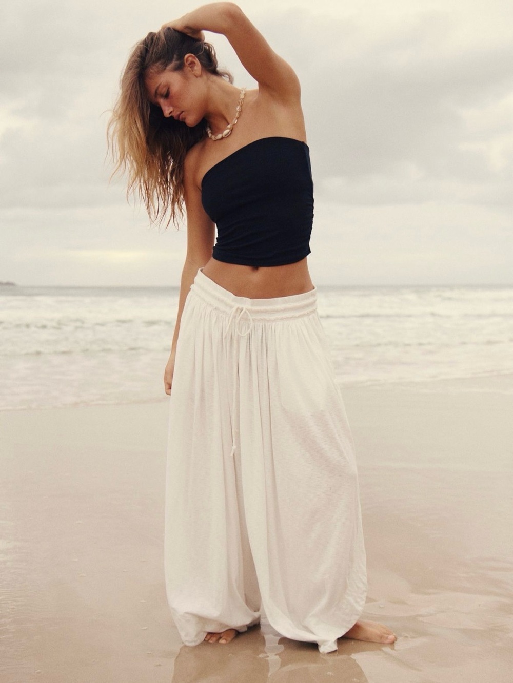 Free People Wide Leg Drawstring Beach Pants - White